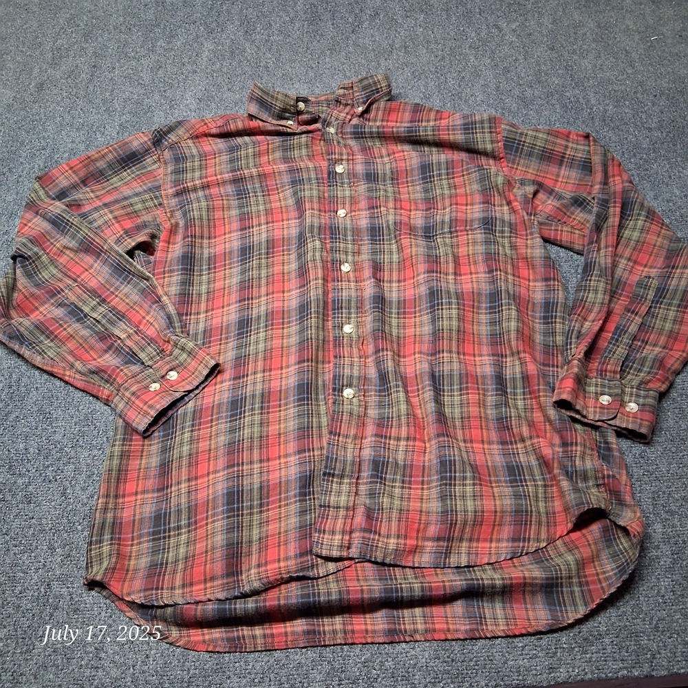 Basic Options Flannel Shirt‎ Men Size Large Red Plaid Long Sleeve Lightweight